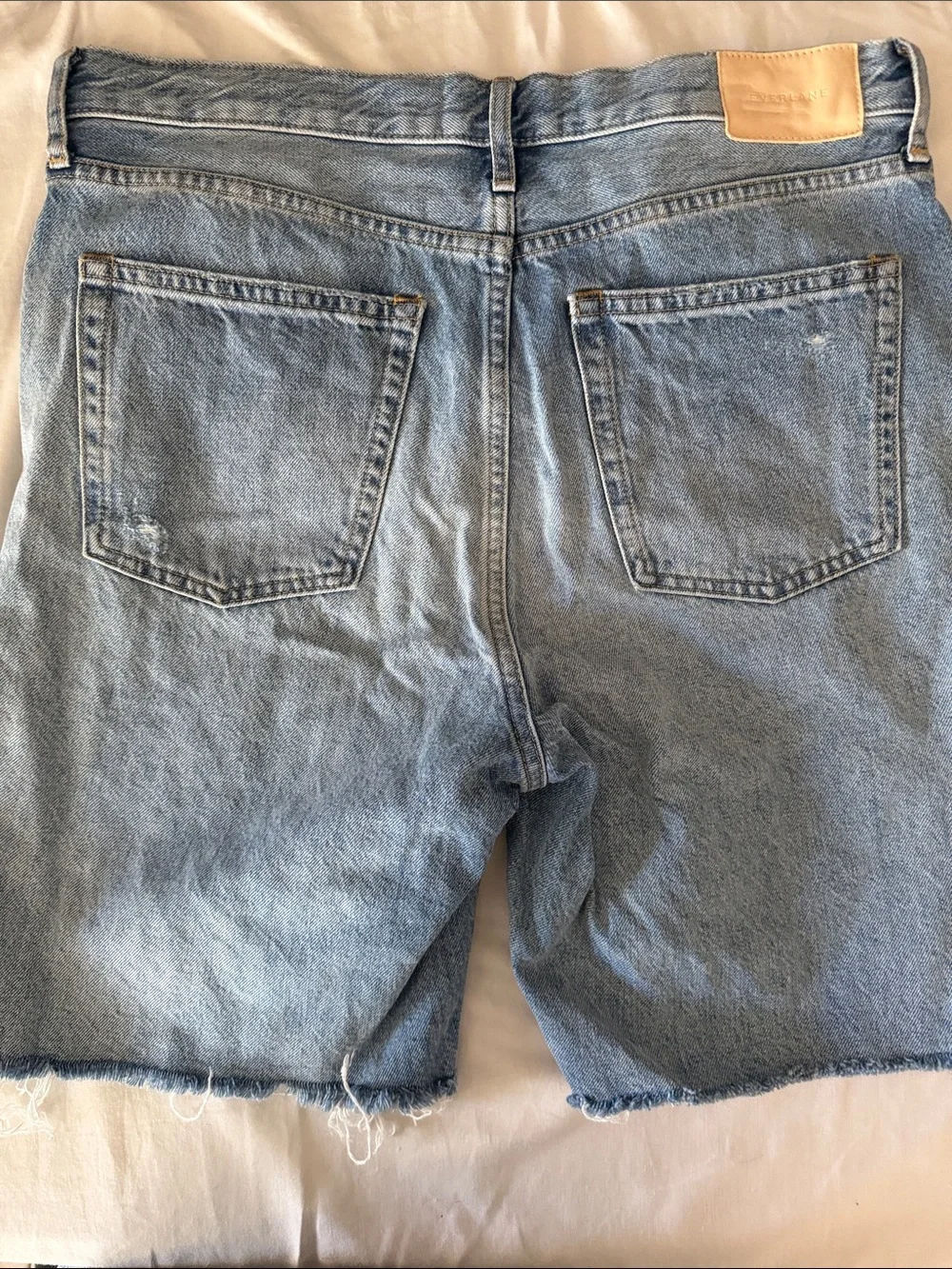Everlane Cheeky long short Light Wash Distressed Denim Cutoff Shorts